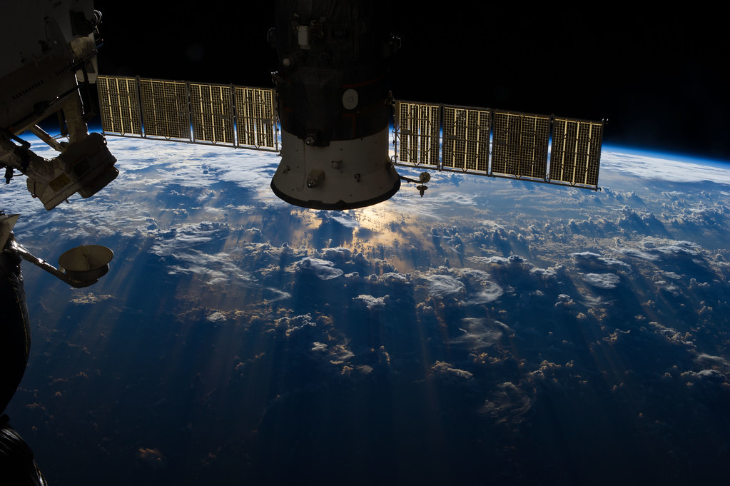 A large mass of storm clouds over the Atlantic Ocean near Brazil